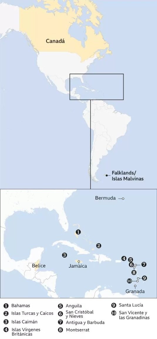 Países en América donde la reina Isabel II fungía como máxima representante.